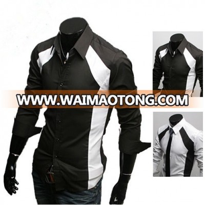 Men Half Black Half White Design Fredrick Martin Plastic Strips Collar Shirt