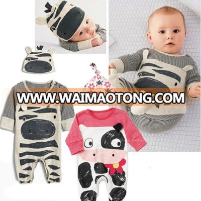 Wholesale High Quality Clothing Animal Printed Baby Romper With Hat